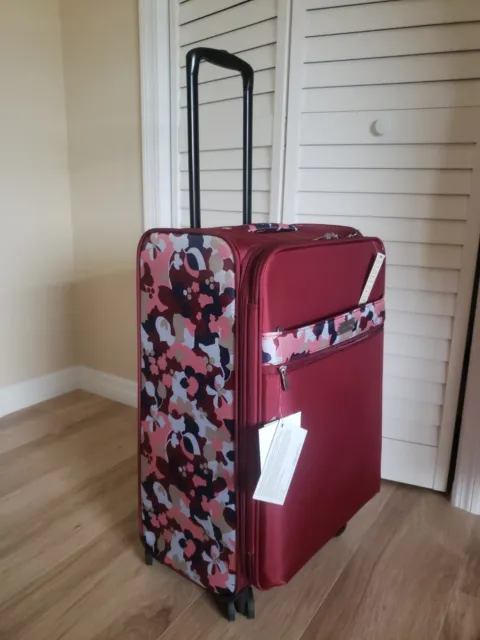 Samantha Brown 26" Upright Spinner Travel Luggage Burgundy Burgundy Geo Camo NWT