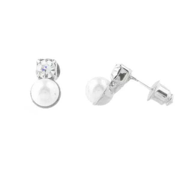 Small Pearl and Clear CZ Crystal Stud Earrings