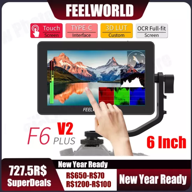 Monitor de campo para cámara réflex digital con pantalla táctil FEELWORLD F6 PLUS V2 6" 3D 4K LUT IPS FHD