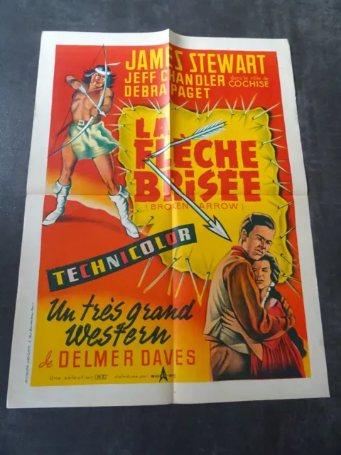 ancienne AFFICHE CINEMA LA FLECHE BRISEE de DELMER DAVES 59 cm x 80 cm bon état