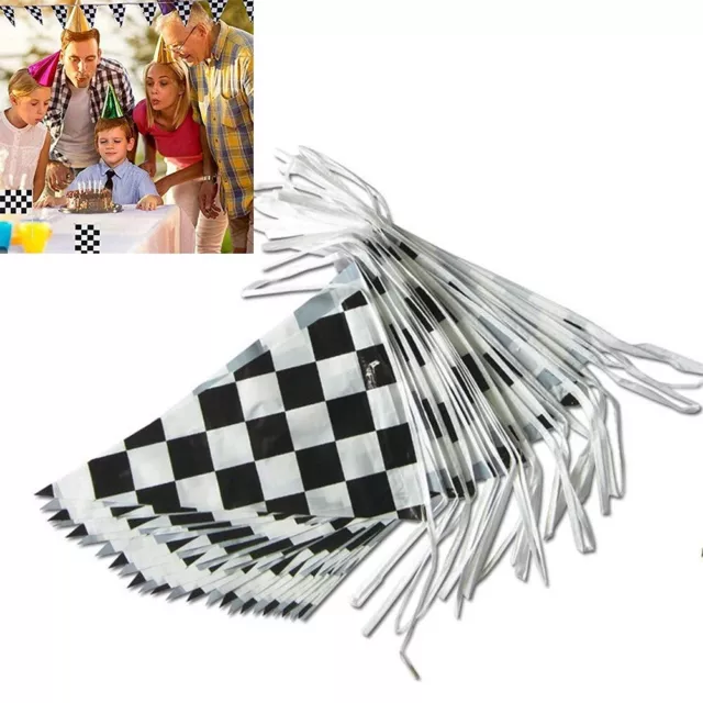 Classic Black White Checkered Racing Bunting Garland 30M Flag Banner for Events