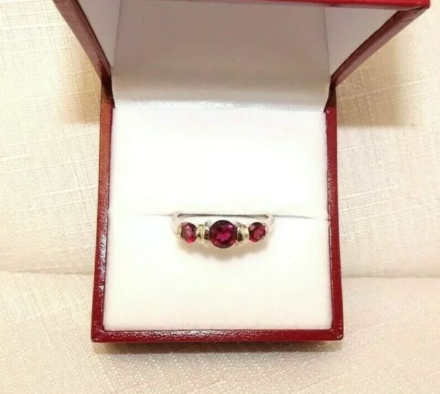 1.74ct Natural Rhodolite Garnet Sterling Silver Three stone ring