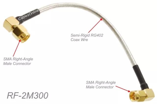 6-inch SMA Male to SMA Male Semi-Rigid RG402 RF 50Ω Coaxial Cable, RF-2M300