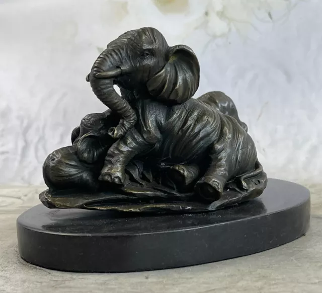 Vienna Bronzo Milo Elefante Con Due Bambino Vitello Scultura Figura Decoro