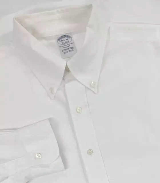 Brooks Brothers Makers Shirt Mens Regent 16.5-34 Oxford Button Up USA Made White