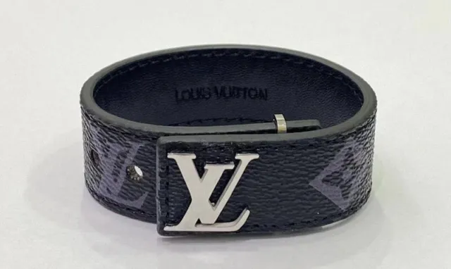 LOUIS VUITTON Calfskin Mens Archive Bracelet 19 Black 598968