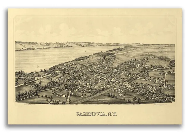 1890 Cazenovia New York Vintage Old Panoramic NY City Map - 20x30