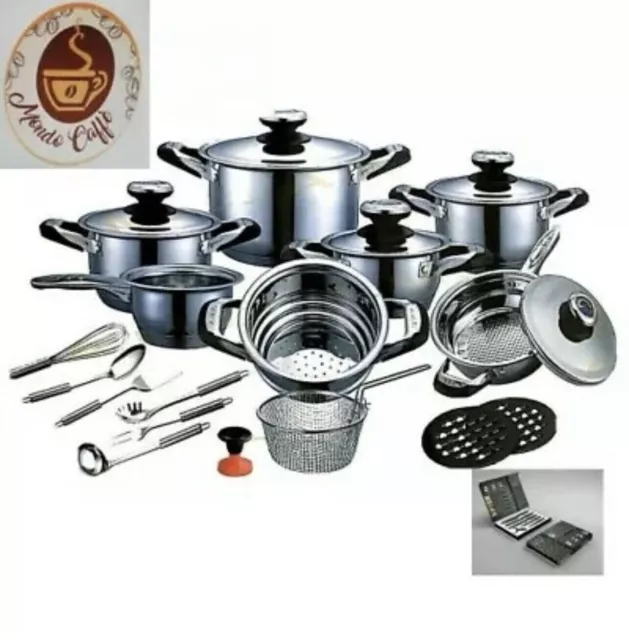 Set Batería Cocina de 23 Piezas Acero Inoxidable Antiadherente Induccion A.M.C.