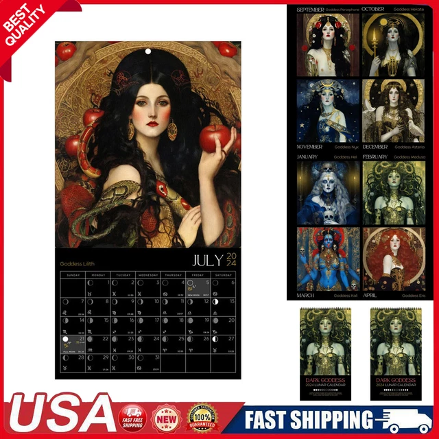 DARK GODDESS 2024 Calendar Moon Phases Greek Mythology Gift Black Wall