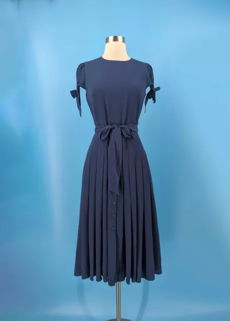 Gal Meets Glam Collection New 2 Bette Pleated Midi Dress In Ink Blue NWT