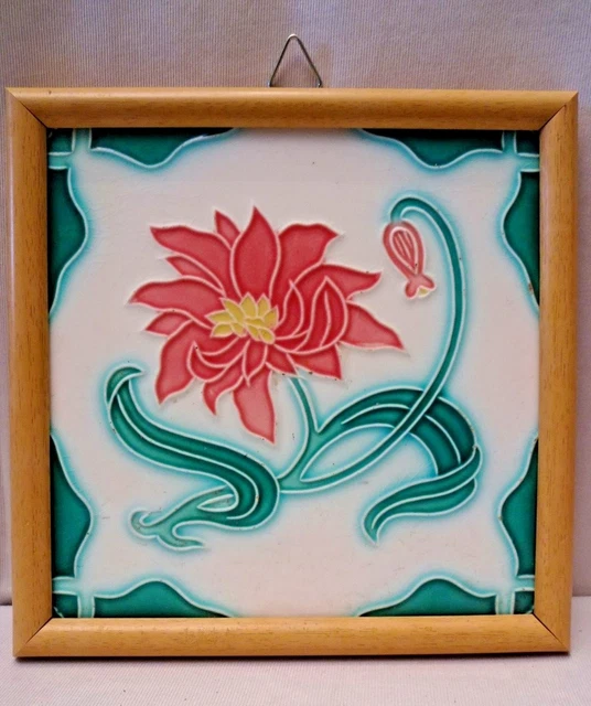 Antique Tile Majolica Japan Ceramic Art Nouveau Floral Design Collectible #440