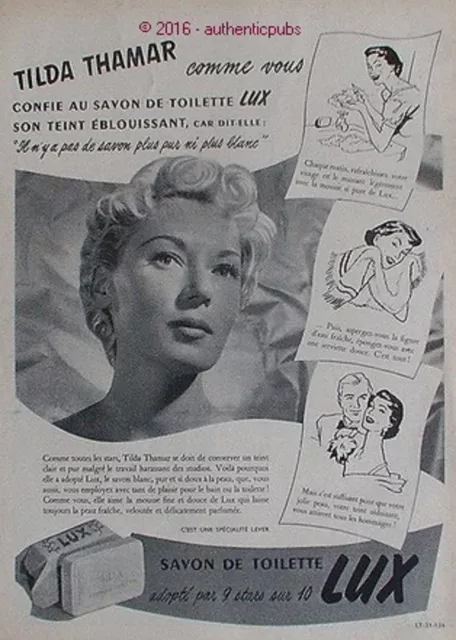 Publicite Lux Savon De Toilette Tilda Thamar Star Actrice De 1952 French Ad Pub