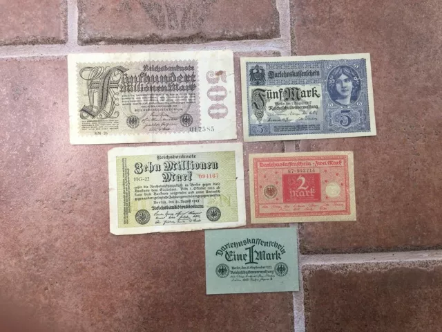 Old Banknotes Stock 5 Banknotes Mark Germany Old Banknote