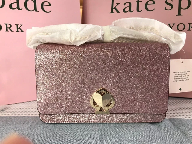 Kate Spade Nicola Shimmer Twistlock Chain Wallet In Pale Gold