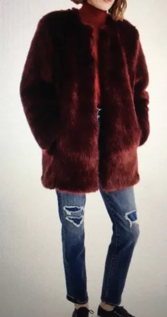 JCrew Collection Faux Fur Coat Vivid Burgundy Small