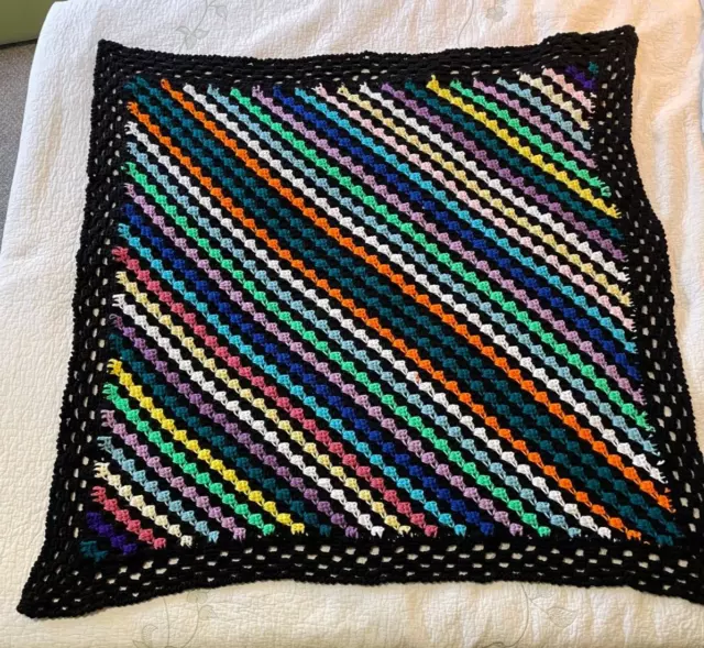 Crochet Afghan Multi Colored Blanket Lap Throw Square 40" x 42” Diagonal Pattern