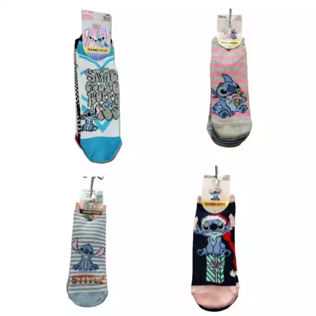 Disney Stitch Shoe Liners& Trainer Ladies Socks 3 Pairs UK 4-8 BRAND NEW PRIMARK