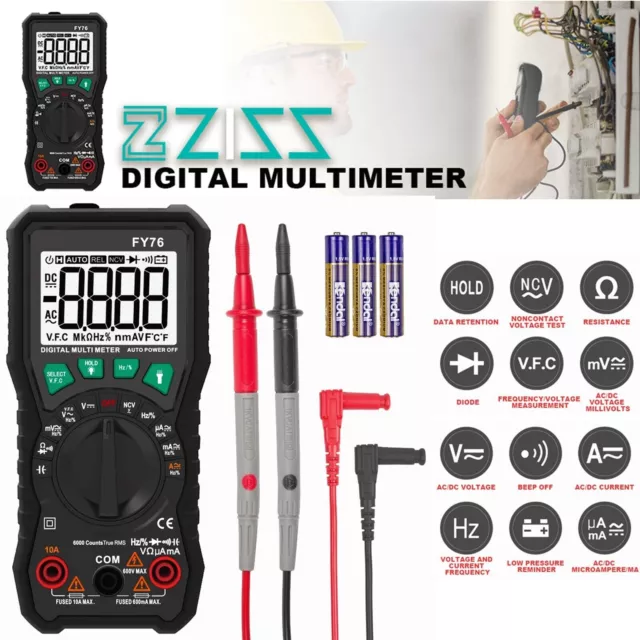 Digital Multimeter Auto Range AC DC Voltmeter Ammeter Ohmmeter LCD Tester Meter