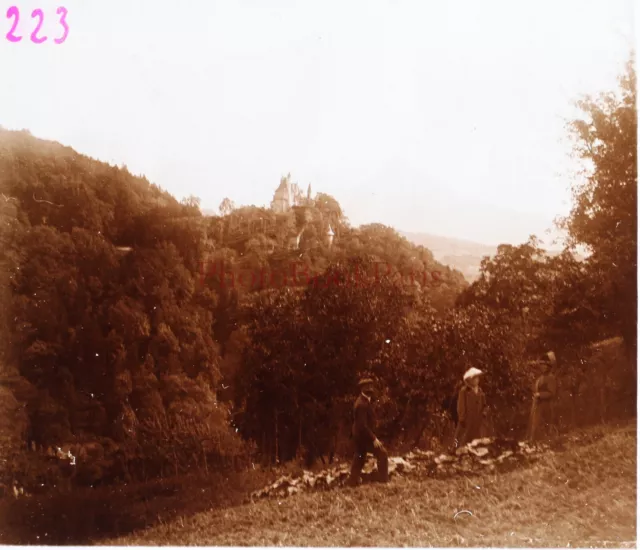 Montagne Paysage Château c1900 Photo Plaque de verre Stereo Vintage P29L15n18
