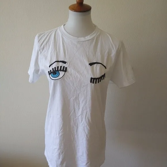 Chiara Ferragni Women’s T-shirt Size Medium White Flirting Eye Tee Sequin Detail
