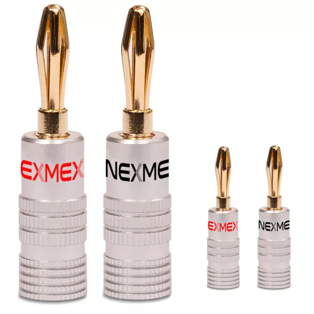 4x NEXMEX Bananenstecker 24K vergoldet High End Stecker für Kabel bis 6mm²