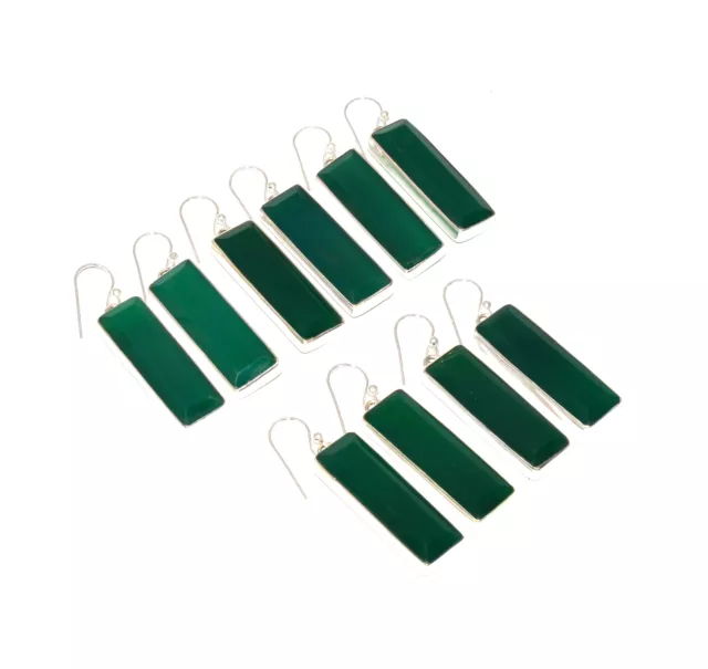 Wholesale 5Pc 925 Solid Sterling Silver Faceted Green Onyx Hook Earring Lot F304