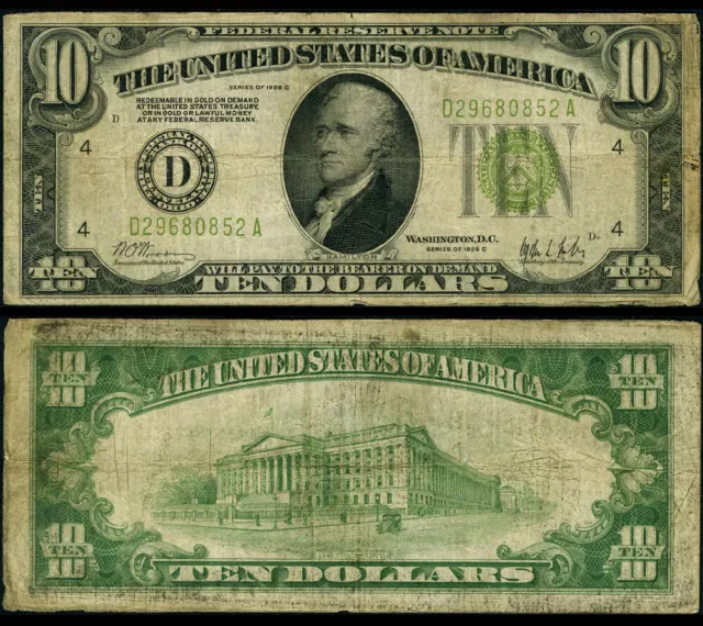 FR. 2003 D $10 1928-C Federal Reserve Note Cleveland Very Good+