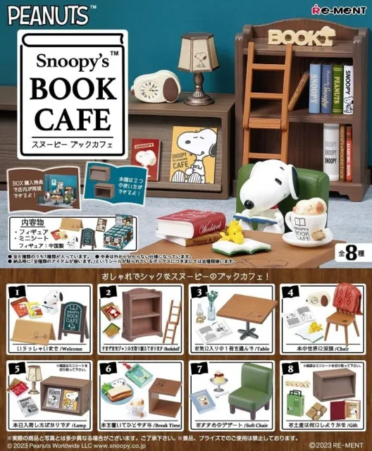 Re-Ment Miniature PEANUTS Snoopy's BOOK CAFE Complete Set BOX of 8 Packs