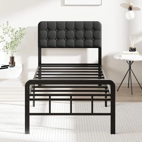 14 INCH BED Frames with Headboard and Metal Footboard, Heavy Twin