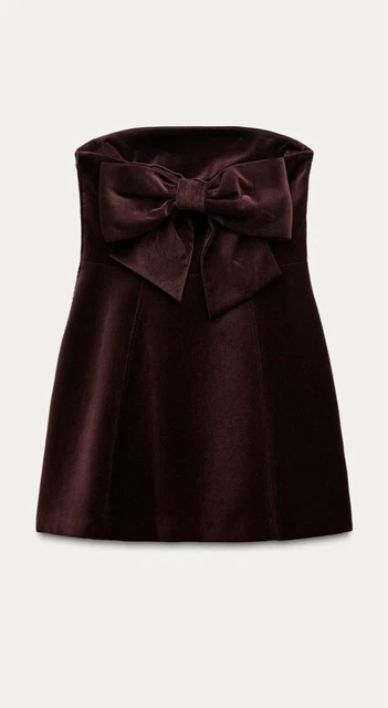 zara velvet bow dress BNWT WOMEN REF. BLACK/9763/072 Dress with a round neck and short puff sleeves with elasticated cuffs PART 6 | Whats new
