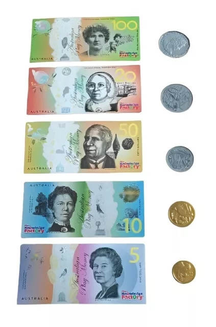 Australian Kids Play Money Coins & Notes 4 x 6 Coins and Notes, 1 x $100 Note