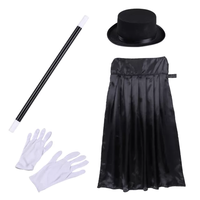 4 Magician Costume For Kids Top Hat Cape Magic Wand Gloves Cosplay Fancy Dress