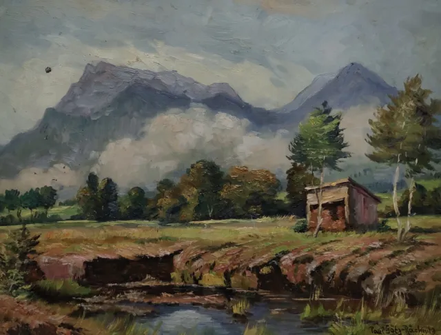 Pintura Cabaña Corriente Alpes Tirol Baviera Paul Götz-räcknitz 1873-1952