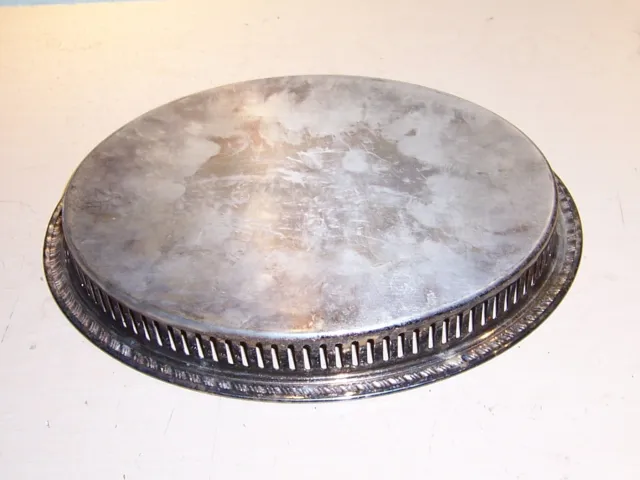 Leonard Silver Plate Etched Tray Claw Footed Pierced Sides Large Oval  14”x10”