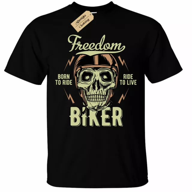 Libertà Biker T-Shirt Uomo Teschio Moto Rider Moto Maglietta
