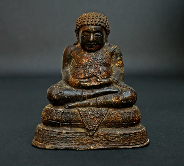 ANTIQUE THAI GILT BRONZE LAUGHING BUDDHA RATTANAKOSIN Phra Sangkachai