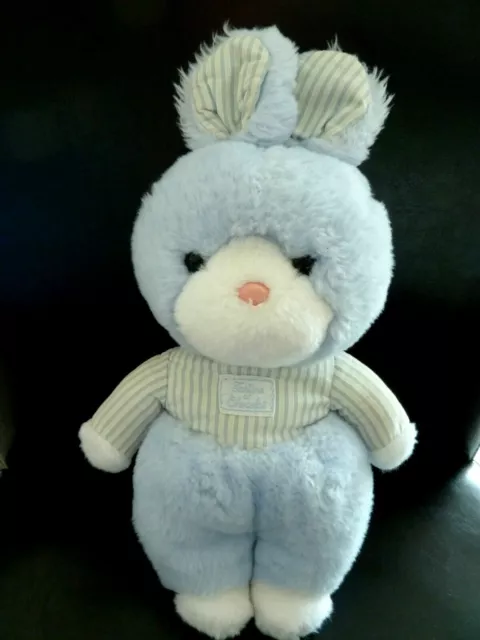 55. DOUDOU PELUCHE TARTINE et CHOCOLAT LAPIN BLANC BLEU RAYE 32 cm  - TBE