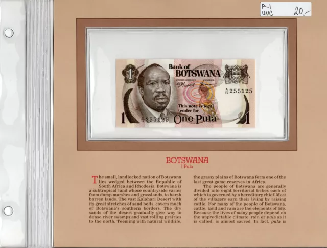 World Treasured Banknotes Bank of Botswana 1 One Pula UNC P-1