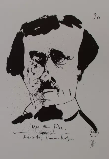 Horst Janssen Porträt Edgar Allan Poe Herrmann Laatzen signiert Lithografie 1966