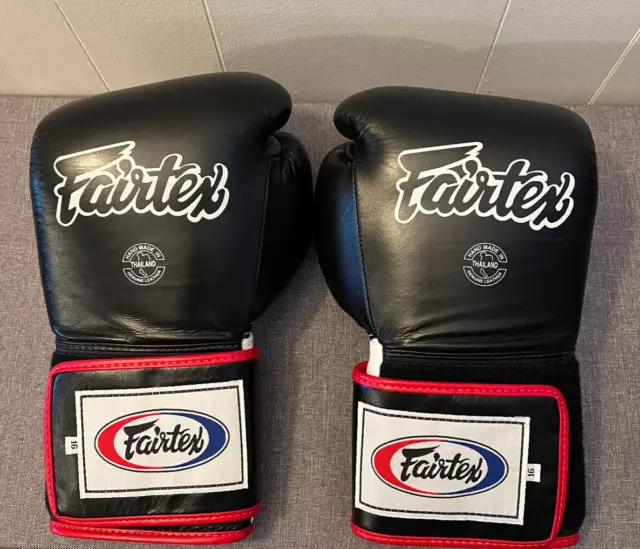 Fairtex Black Training Gloves - 16oz, Brand New! BOXING Thailand Genuine Leather