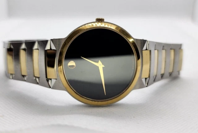 Movado Men's Watch Temo Swiss Quartz Black Dial Two Tone Steel Bracelet 0607293