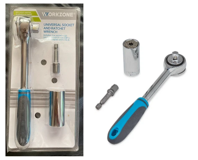 WORKZONE UNIVERSAL SOCKET & Ratchet Wrench with Drill Adaptor £8.95