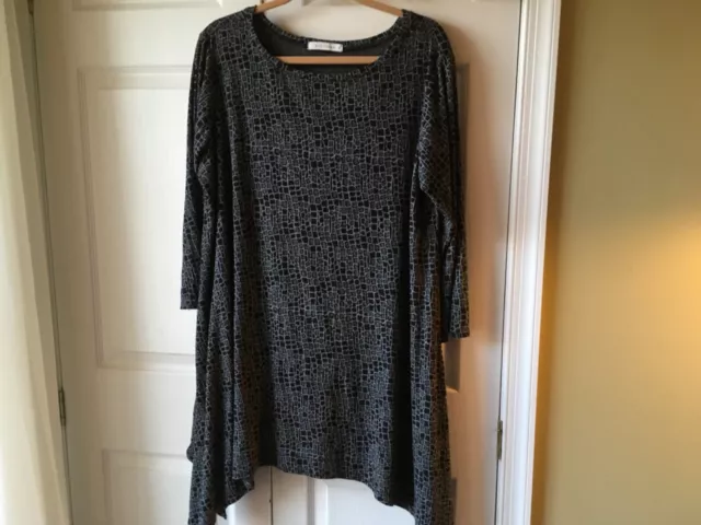 Cut Loose Oversize  Black/Gray Cotton 3/4 Sleeve Tunic Top Xl