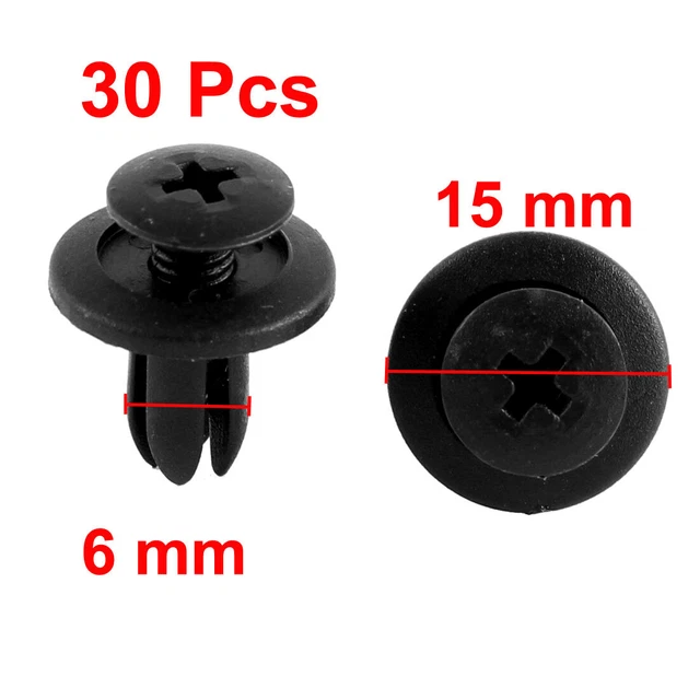 30 Pcs 6mm Hole Plastic Screw Rivet Car Auto Door Bumper Fastener Clips Black