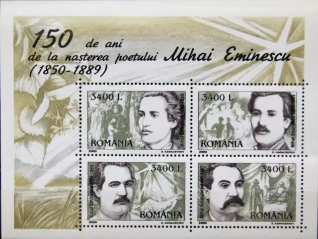ROMANIA RUMÄNIEN 2000 Block 312 150 Geb. Mihai Eminescu Dichter Poet MNH