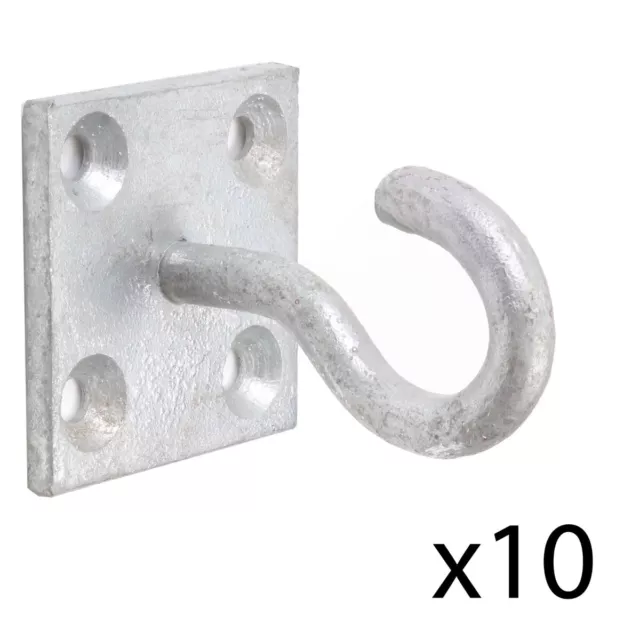 Pack Of 10 GALVANISED 50mm Strong Thick Hook On Plate Tether/Tie Up Secure Rope