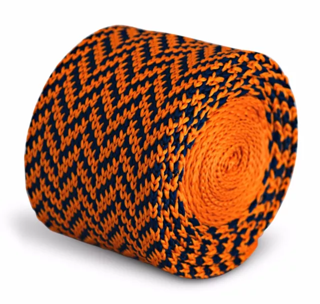 Frederick Thomas Knitted Skinny Orange and Navy Blue Herringbone Tie FT3286