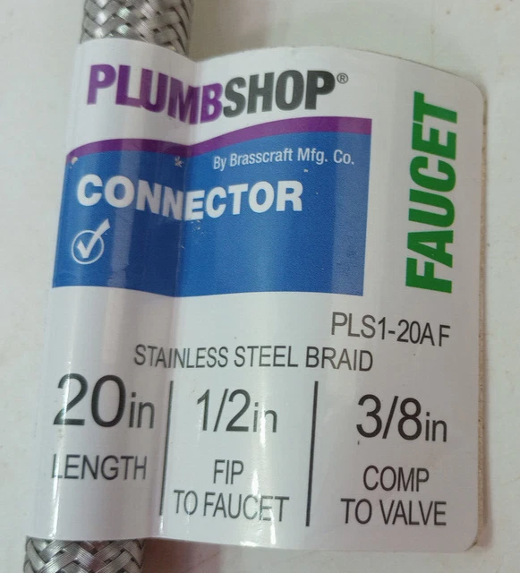 Lot of 2 NEW Plumbshop Faucet Connector PLS1-20A 1/2FIP to 3/8 Comp Braided