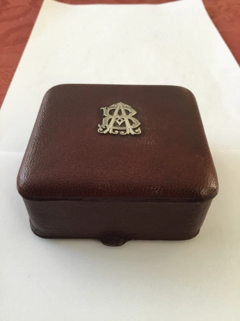 Boîte écrin En Cuir Ancienne Avec Blason Doré - Pour Bijou, Bague, Pendentif - Occasion