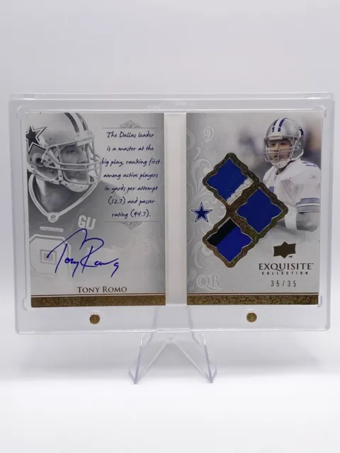Tony Romo 2009 Exquisite Game Used Relic Booklet On Card Auto Cowboys SSP #/35